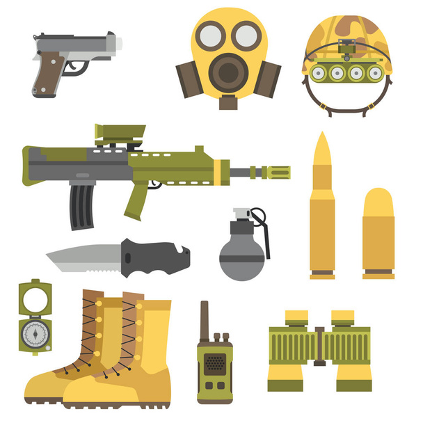 Militaire wapensystemen kanonnen armor dwingt Amerikaanse vechter munitie camouflage teken vectorillustratie. - Vector, afbeelding