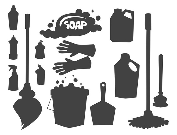 Cleanser bottle chemical housework product care wash equipment cleaning silhouette vector illustration. - Vector, Image
