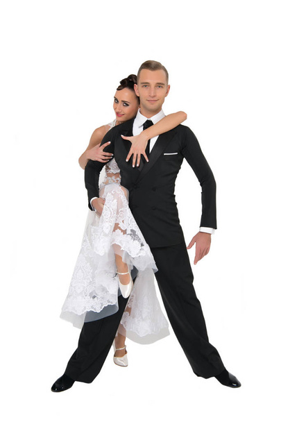 ballrom dance couple in a dance pose isolated on white bachground - Foto, imagen