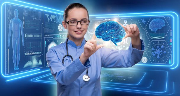 Médica com o cérebro no conceito médico - Foto, Imagem