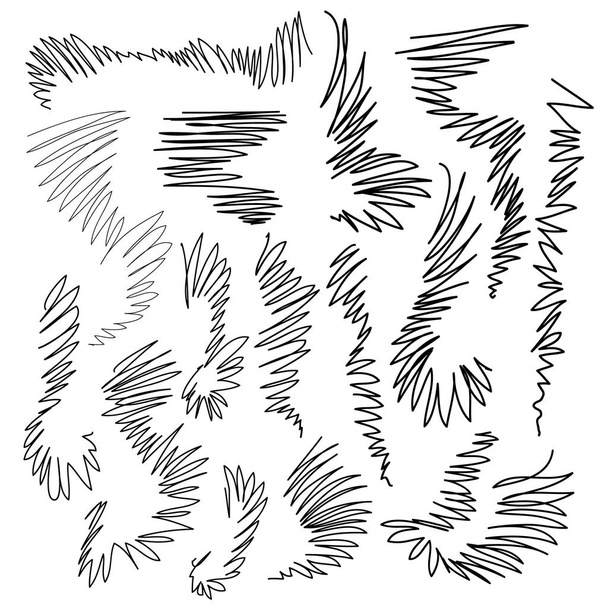 Vector collection ink hand drawn hatch texture, lines, hatching, strokes and abstract graphic design elements isolated on background.  - Vector, Image