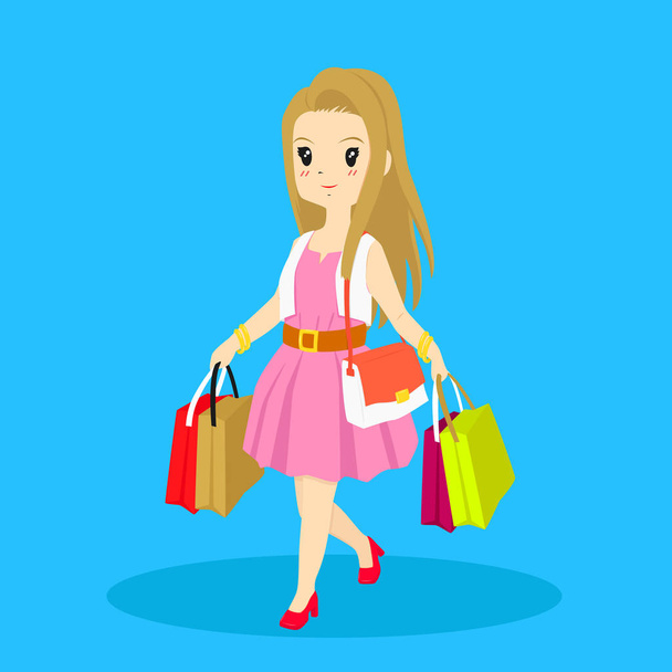 Woman Carrying Shopping Bags - Вектор,изображение