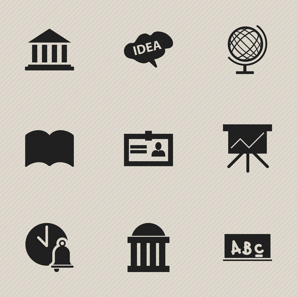 Conjunto de 9 iconos educativos editables. Incluye símbolos como la certificación, la mente, el tablero gráfico y más. Puede ser utilizado para el diseño de la tela, móvil, interfaz de usuario e infografía
. - Vector, Imagen