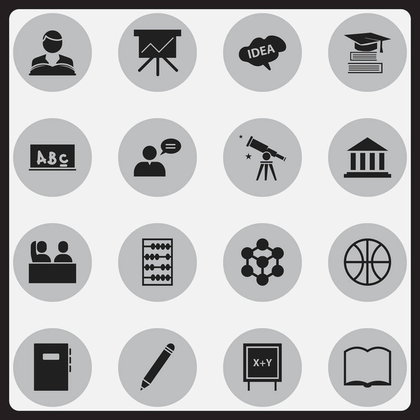 Conjunto de 16 Ícones de Graduação Editáveis. Inclui símbolos como mente, quadro, caderno de trabalho e muito mais. Pode ser usado para Web, Mobile, UI e design infográfico
. - Vetor, Imagem