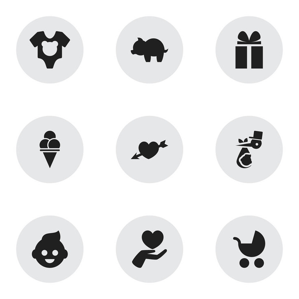 Set de 9 iconos familiares editables. Incluye símbolos tales como postre frío, niño, amor y más. Puede ser utilizado para el diseño de la tela, móvil, interfaz de usuario e infografía
. - Vector, imagen