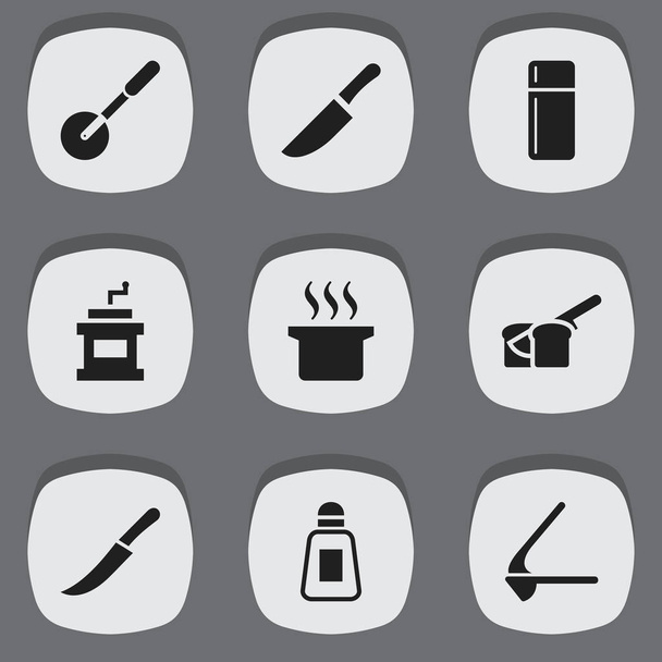 Conjunto de 9 Ícones de refeição editáveis. Inclui símbolos como padaria, faca, triturador e muito mais. Pode ser usado para Web, Mobile, UI e design infográfico
. - Vetor, Imagem