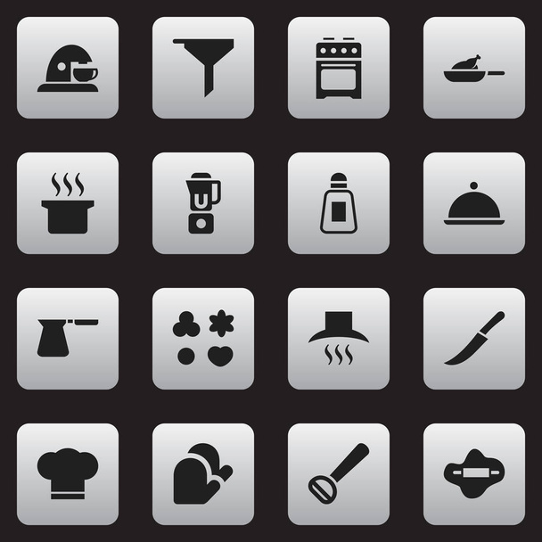 Set Of 16 Editable Meal Icons. Includes Symbols Such As Coffee Pot, Husker, Salver And More. Can Be Used For Web, Mobile, UI And Infographic Design. - Vector, Image