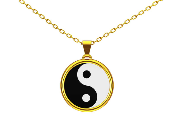 Yin Yang symbool van harmonie en evenwicht gouden Coulomb. 3D render - Foto, afbeelding