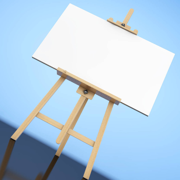 Dřevěná umělec stojan s bílým vzorovou plátno. 3D vykreslování - Fotografie, Obrázek
