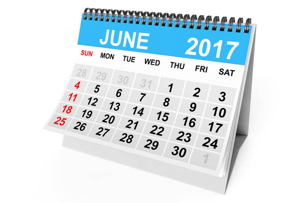 Kalender Juni 2017. 3D-Darstellung - Foto, Bild