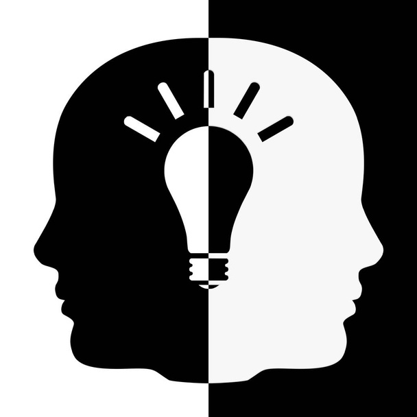 Musta ja valkoinen ihmisen pää muoto Idea lamppu. 3d renderöinti
 - Valokuva, kuva
