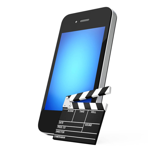 Mobile Phone with Clapboard. 3d Rendering - Photo, Image