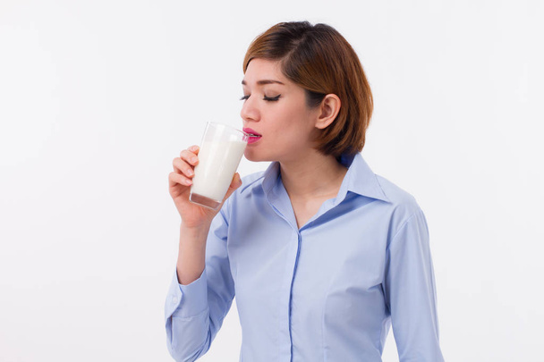 healthy asian woman drinking milk, healthy food - Photo, Image