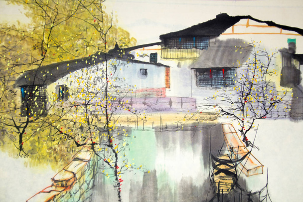 Chinese traditional painting of water house - Фото, зображення