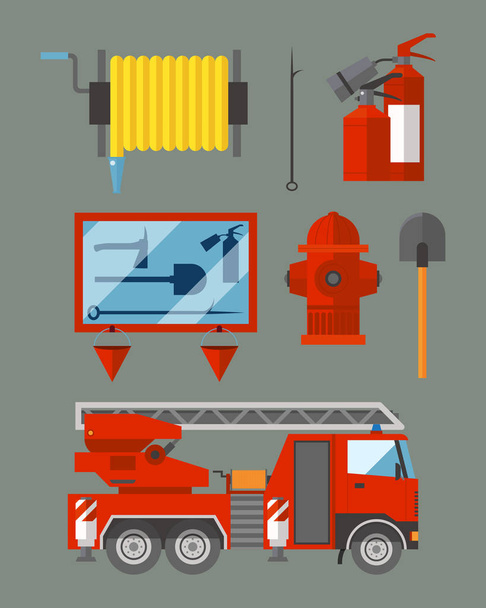 Fire safety equipment emergency tools firefighter safe danger accident flame protection vector illustration. - Vector, Image