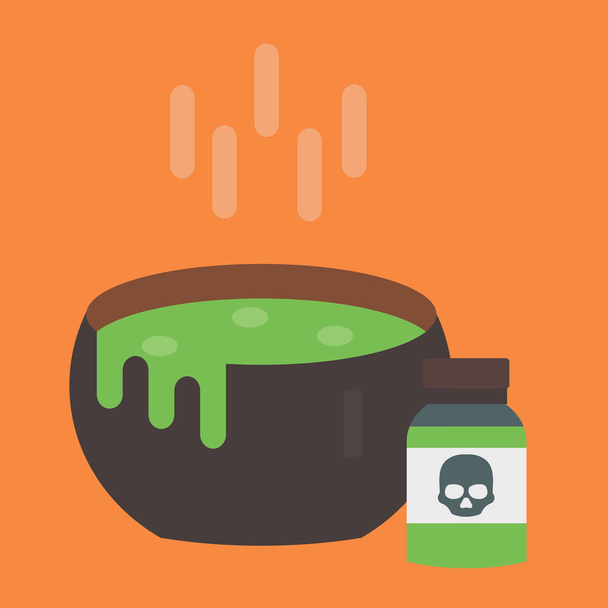 緑の魔女魔法のスープ魔法ホラー ポーション料理ボイラーと黒いベクター大釜 - ベクター画像