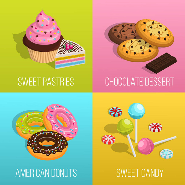 Cukor es cukrász aruk koncepció ikonok beállítása - Vektor, kép