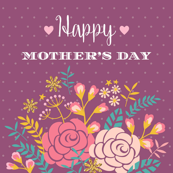 Happy Mothers Day lettering greeting card with Flowers. - Vecteur, image