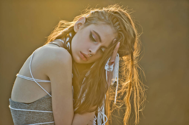 tribal girl with long indie hairstyle - Zdjęcie, obraz