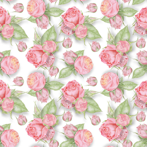 Seamless Watercolor Pink Roses Pattern - Fotografie, Obrázek