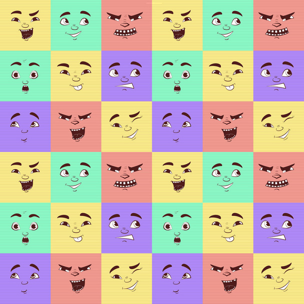 Divertente cartone animato espressioni facciali modello senza soluzione di continuità
 - Vettoriali, immagini