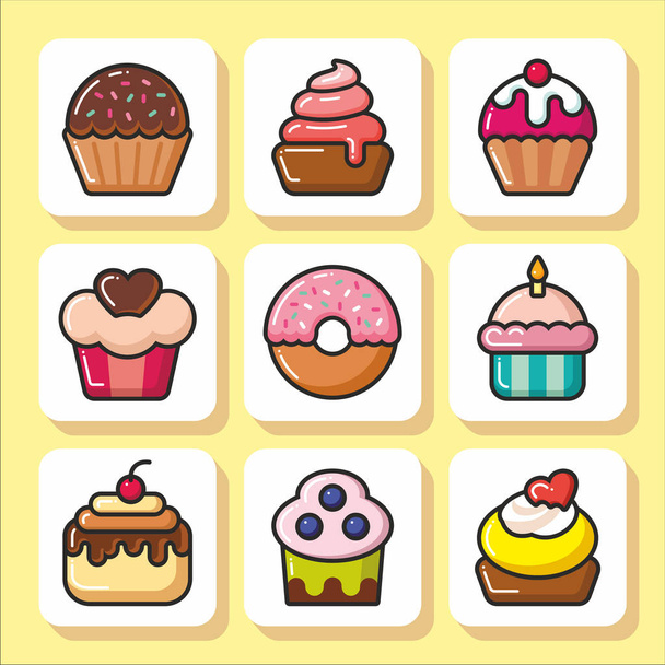 Cakes muffins  sweets icons_1 - Vector, Image