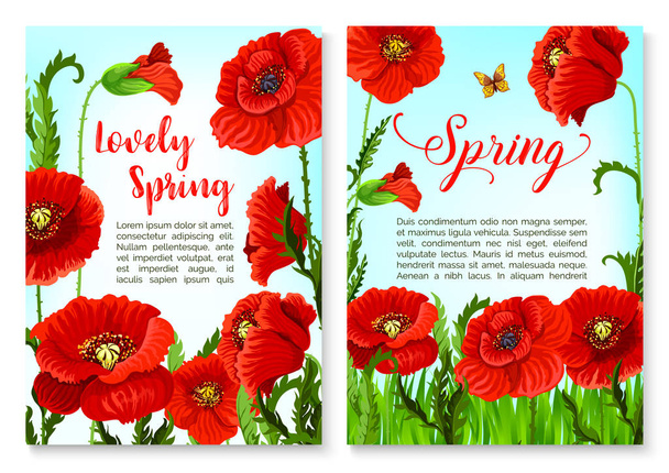 Lente feestdagen poster met poppy bloem - Vector, afbeelding