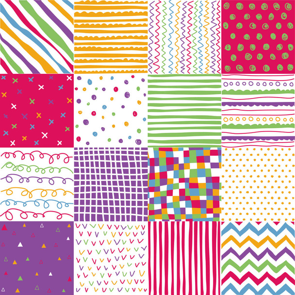 Colorful seamless patterns with fabric texture - Διάνυσμα, εικόνα