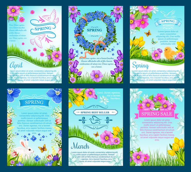 Venta de primavera y primavera plantilla de tarjeta de vacaciones
 - Vector, Imagen
