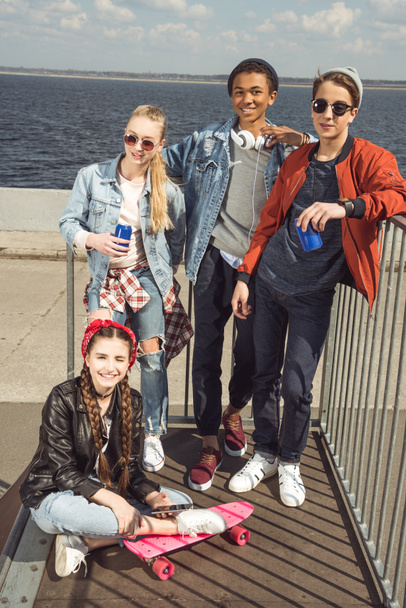 teenagers posing in skateboard park - Fotoğraf, Görsel