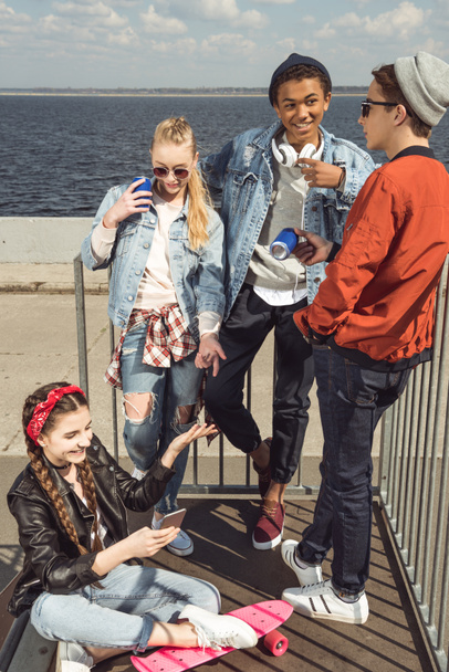 teenagers posing in skateboard park - Photo, Image