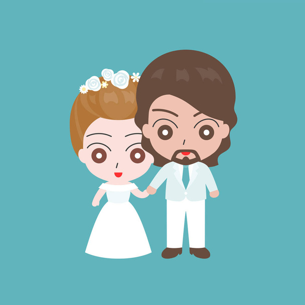 Ženich, drží za ruku s mostem, milence pár v svatební kostým konceptu, plochý design vektor - Vektor, obrázek