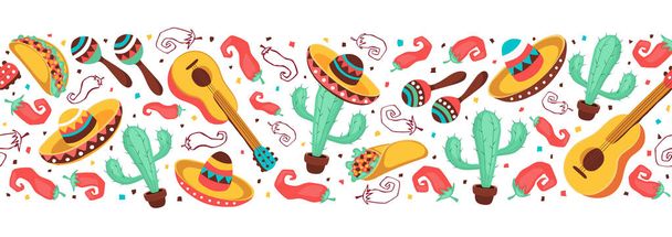 Mexican objects banner - Vektör, Görsel