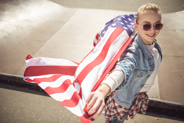 Girl with american flag  - Fotó, kép