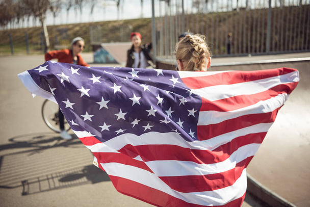 Girl with american flag  - Zdjęcie, obraz
