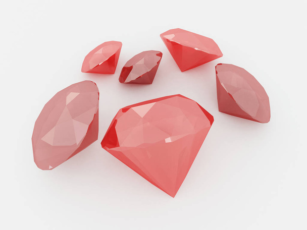 3D render of a cluster of beautiful rubies on white background - Fotografie, Obrázek