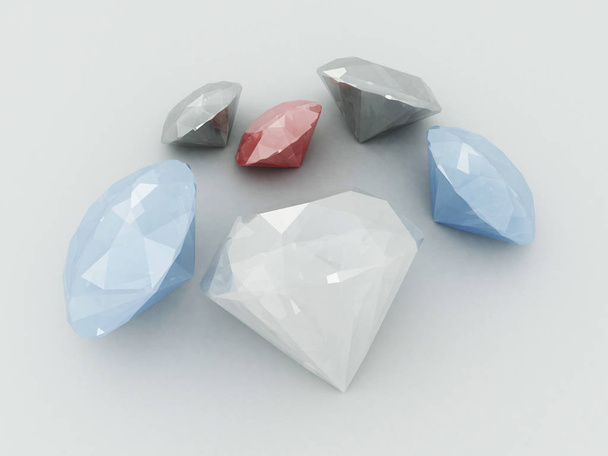 3D render of a cluster of gems rubies on a white background - Fotografie, Obrázek