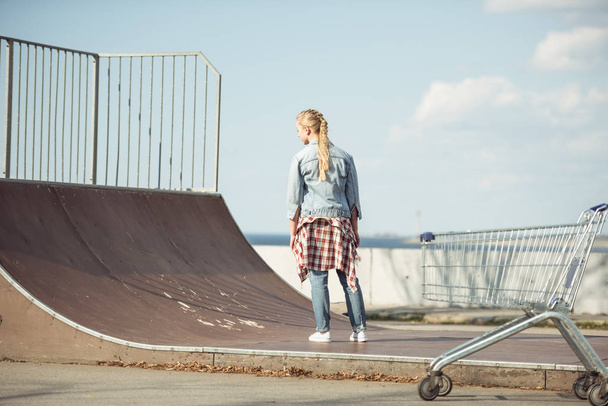 stylish girl at skateboard park  - 写真・画像