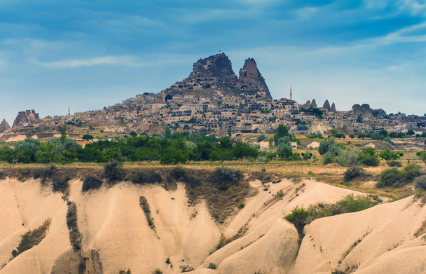 View of turkish fortress Uchisar, landscape in Cappadocia, Turkey. - Photo, Image