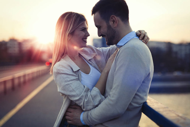 Beautiful couple in love dating and hugging - Zdjęcie, obraz