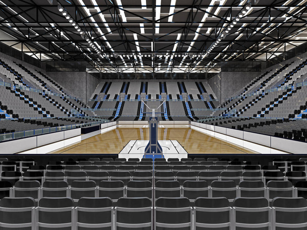 Gyönyörű sport arena kosárlabda reflektorok és szürke ülések - Fotó, kép
