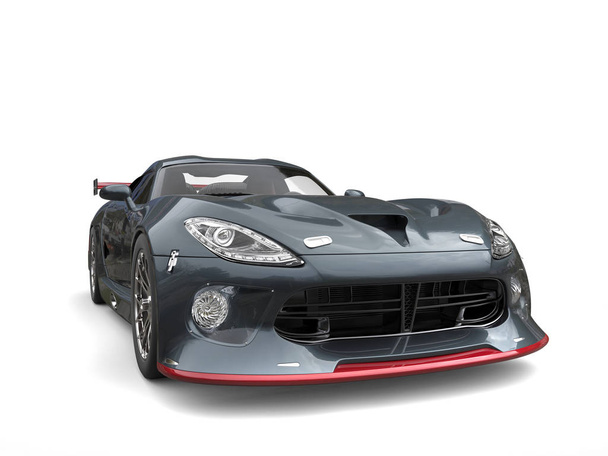Blue gray extreme supercar with red details - 3D Illustration - Photo, Image