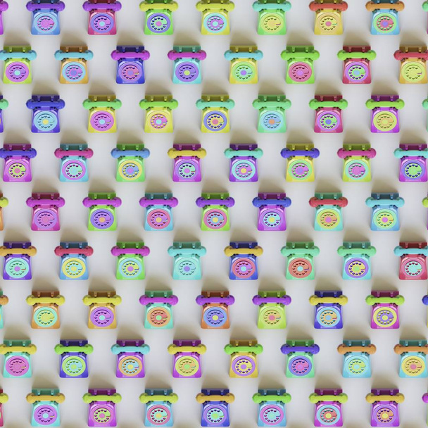 Overhead of Multitude of Multicolored Retro Phones Perfectly Aligned - Photo, Image
