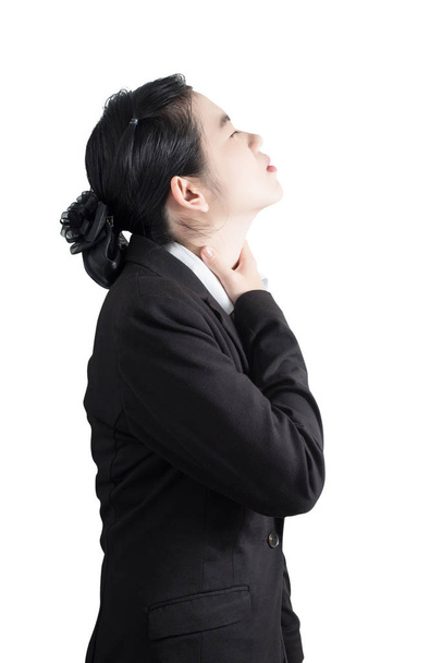 Akut ağrı ve boğaz ağrısı belirti beyaz izole bir kadın  - Fotoğraf, Görsel