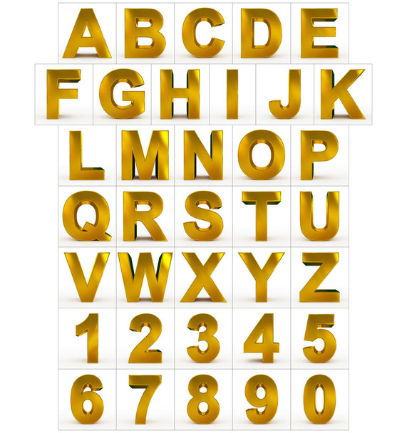 letters and numbers 3d golden isolated on white - Фото, изображение