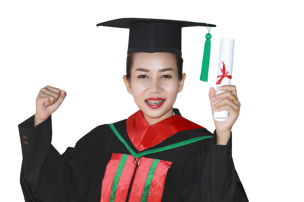 Studenten aus Asien mit Glückwünschen Abschlussfeier und ha - Foto, Bild