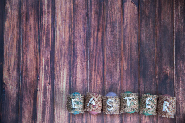 Easter concept: inscription Easter, consisting on sacking - Foto, afbeelding