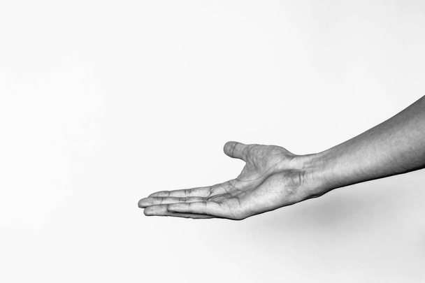 Порожня відкрита рука людини, чорно-білий тон
 - Фото, зображення