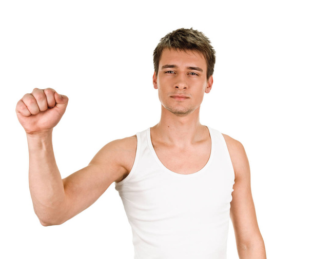 Exited young man clenched fist arm - Photo, Image
