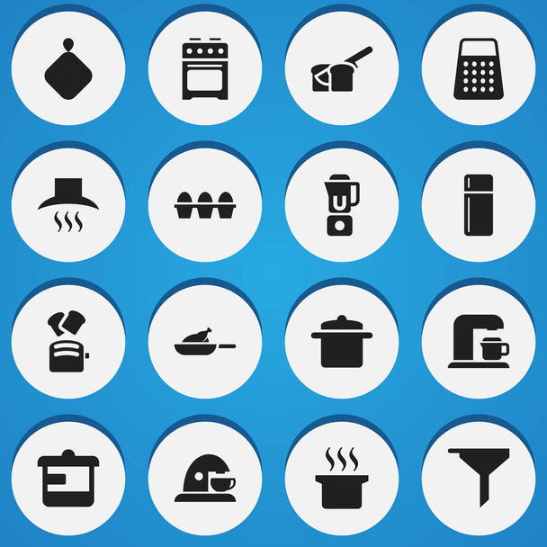Set Of 16 Editable Cook Icons. Includes Symbols Such As Cookware, Grill, Soup Pot And More. Can Be Used For Web, Mobile, UI And Infographic Design. - Vector, Image